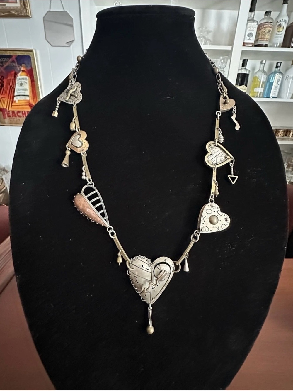Tomas Mann Design Sterling Silver Mixed Metal Brutalist Heart Charm Necklace